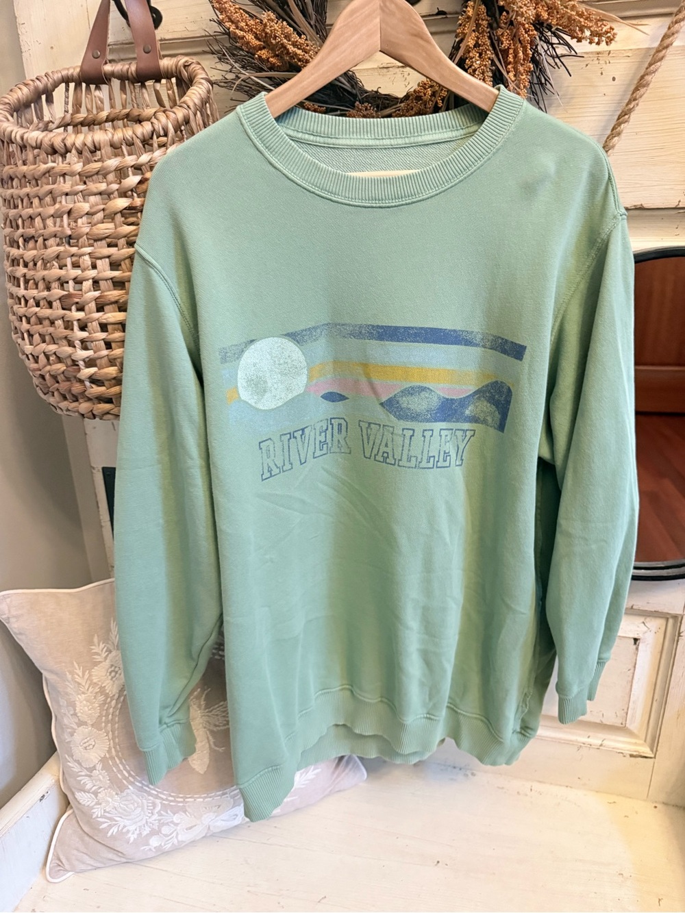 River Valley Sage Green Graphic Crewneck Sweatshirt